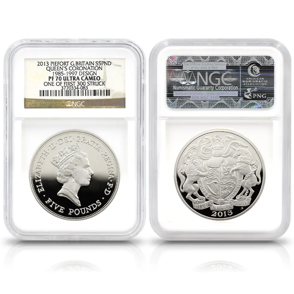モダンコイン4:6972 イギリス 2013 エリザベス2世 戴冠60周年記念 5ポンドピエフォー銀貨 4枚セット ファースト300ストラック NGC PF70UC