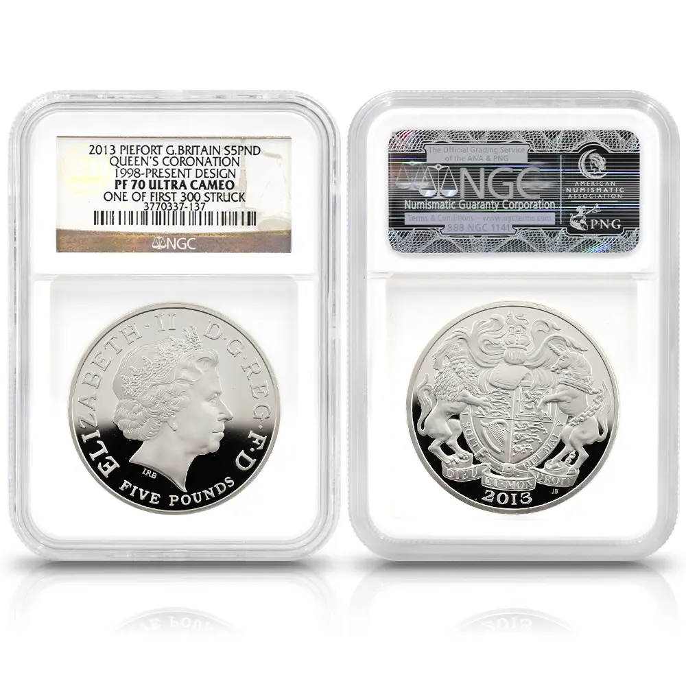 モダンコイン5:6972 イギリス 2013 エリザベス2世 戴冠60周年記念 5ポンドピエフォー銀貨 4枚セット ファースト300ストラック NGC PF70UC