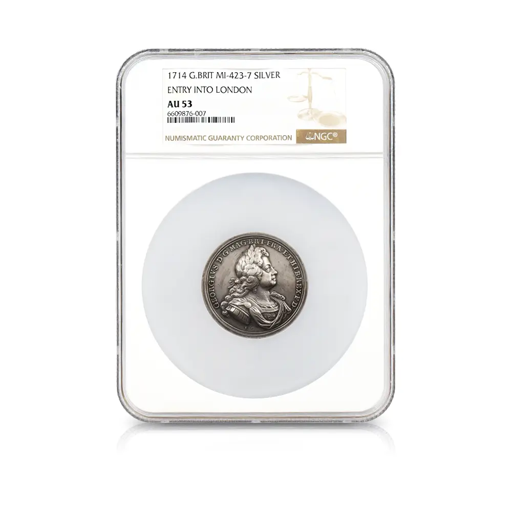 メダル4：6973 イギリス 1714 ジョージ1世 ロンドン入城記念 銀メダル NGC AU53