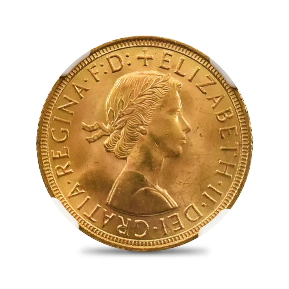 モダンコイン2：6975 イギリス 1958 エリザベス2世 ヤングヤング 聖ジョージ竜退治 ソブリン金貨 NGC MS65