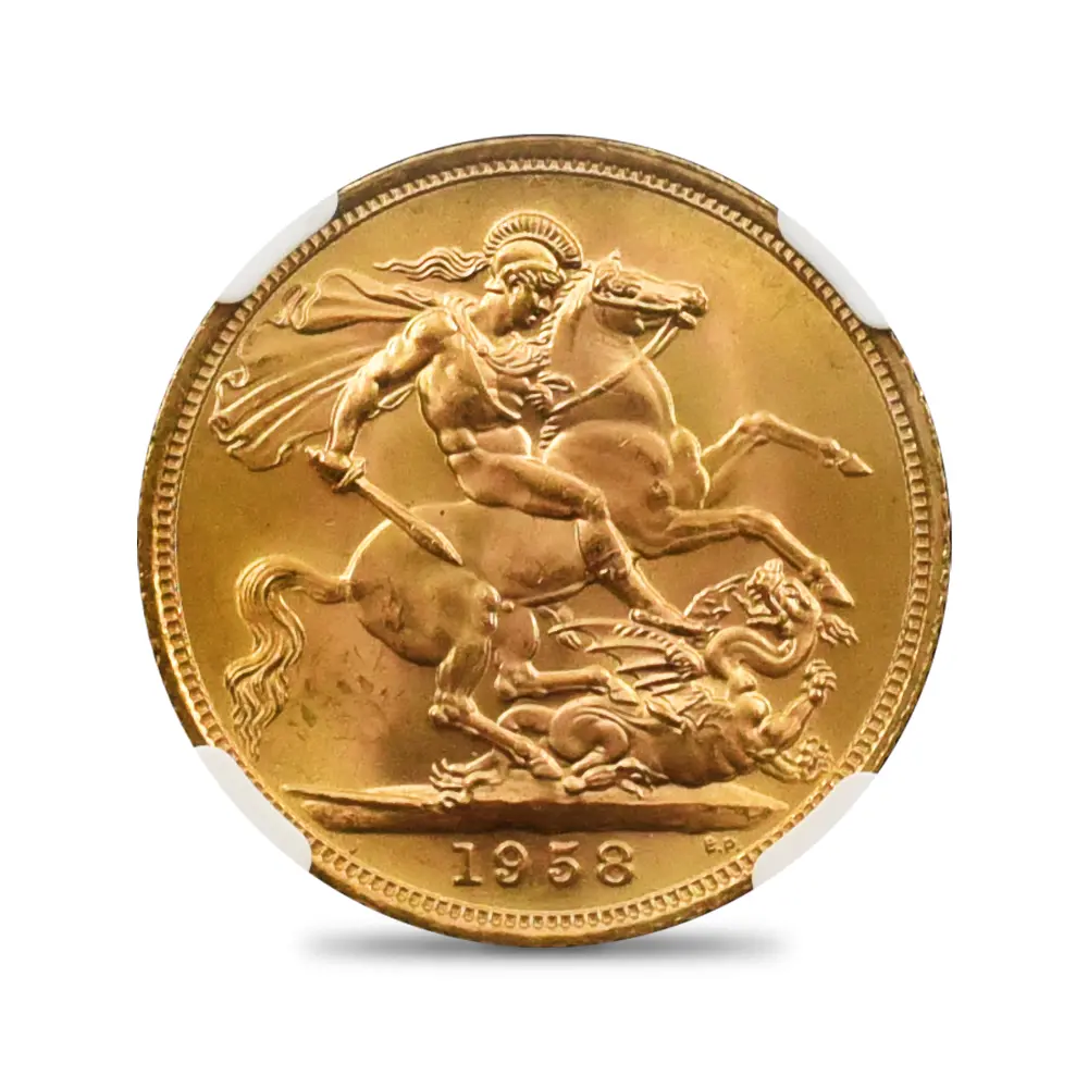 モダンコイン3：6975 イギリス 1958 エリザベス2世 ヤングヤング 聖ジョージ竜退治 ソブリン金貨 NGC MS65
