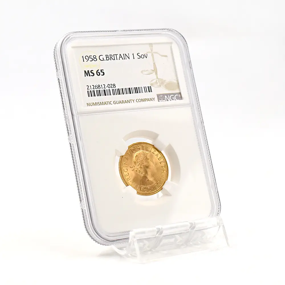 モダンコイン6：6975 イギリス 1958 エリザベス2世 ヤングヤング 聖ジョージ竜退治 ソブリン金貨 NGC MS65