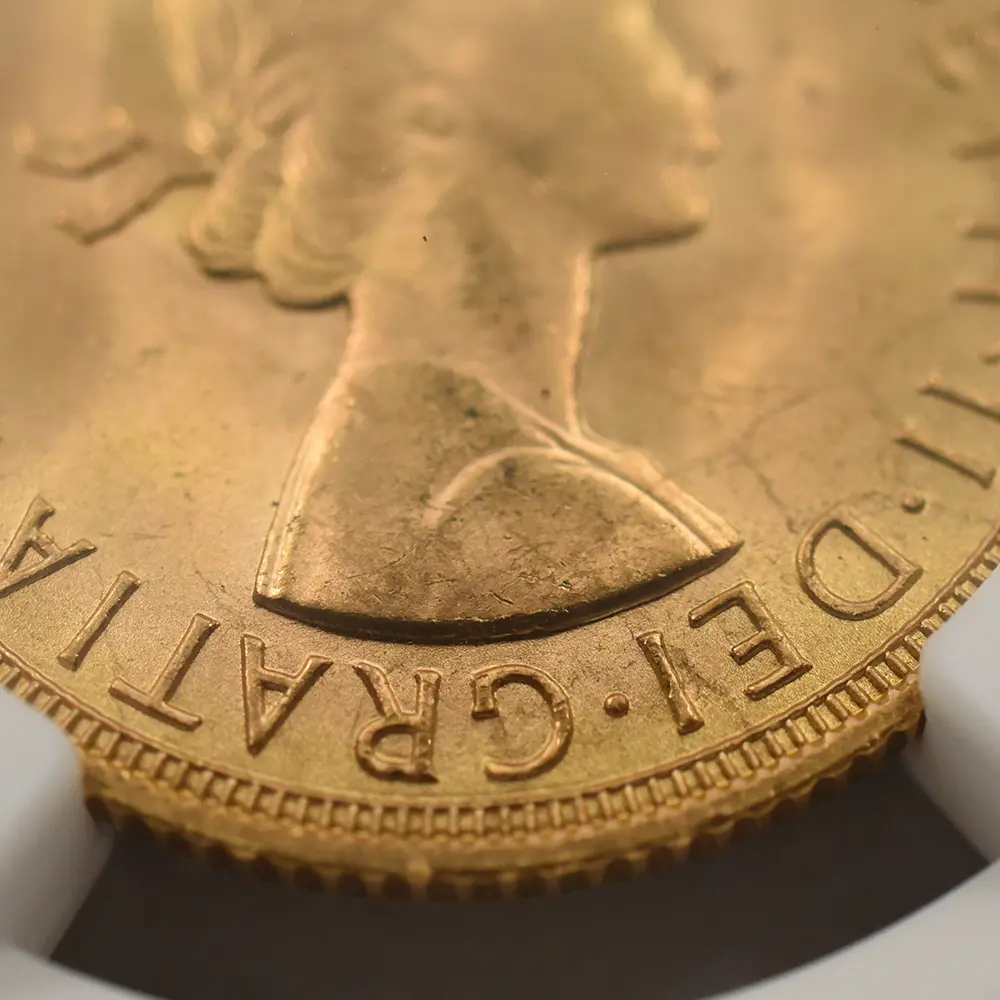 モダンコイン8：6975 イギリス 1958 エリザベス2世 ヤングヤング 聖ジョージ竜退治 ソブリン金貨 NGC MS65