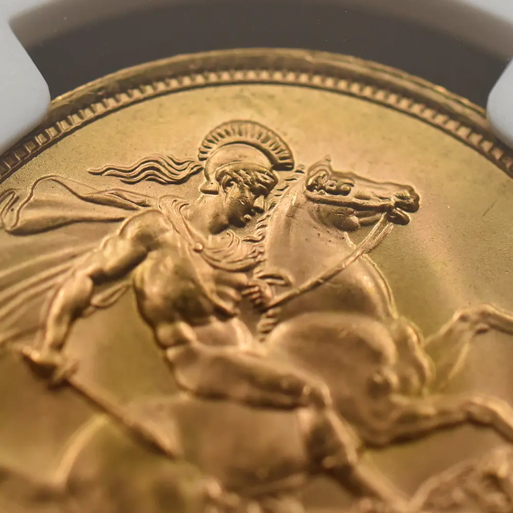 モダンコイン11：6975 イギリス 1958 エリザベス2世 ヤングヤング 聖ジョージ竜退治 ソブリン金貨 NGC MS65