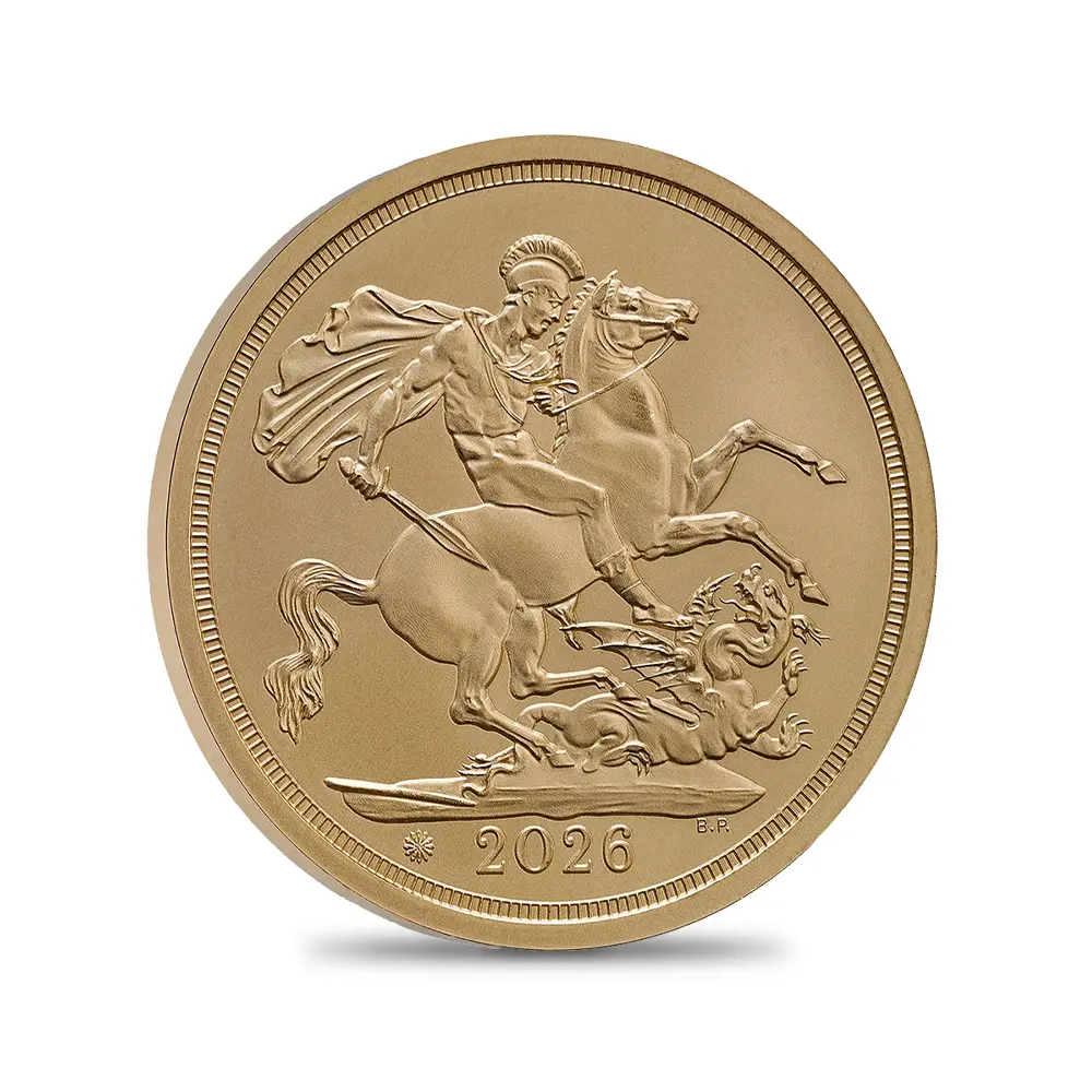 モダンコイン2：6966 イギリス 2026 チャールズ3世 エリザベス2世生誕100周年記念 聖ジョージ竜退治 当日製造ソブリンBU金貨 未鑑定 箱付き【ご予約承り品】