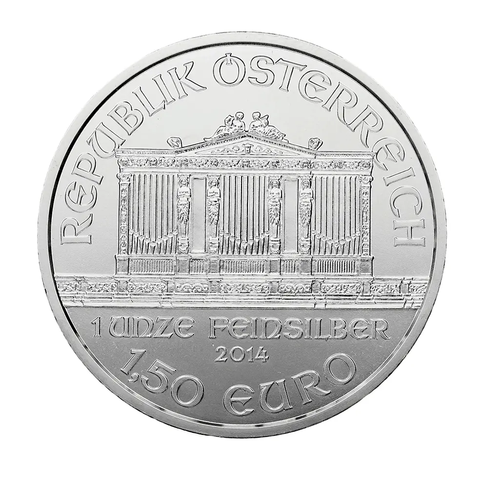 地金型3：6991 オーストリア 2014 ウィーンフィル 1.5ユーロ 1オンス 銀貨 【100枚】