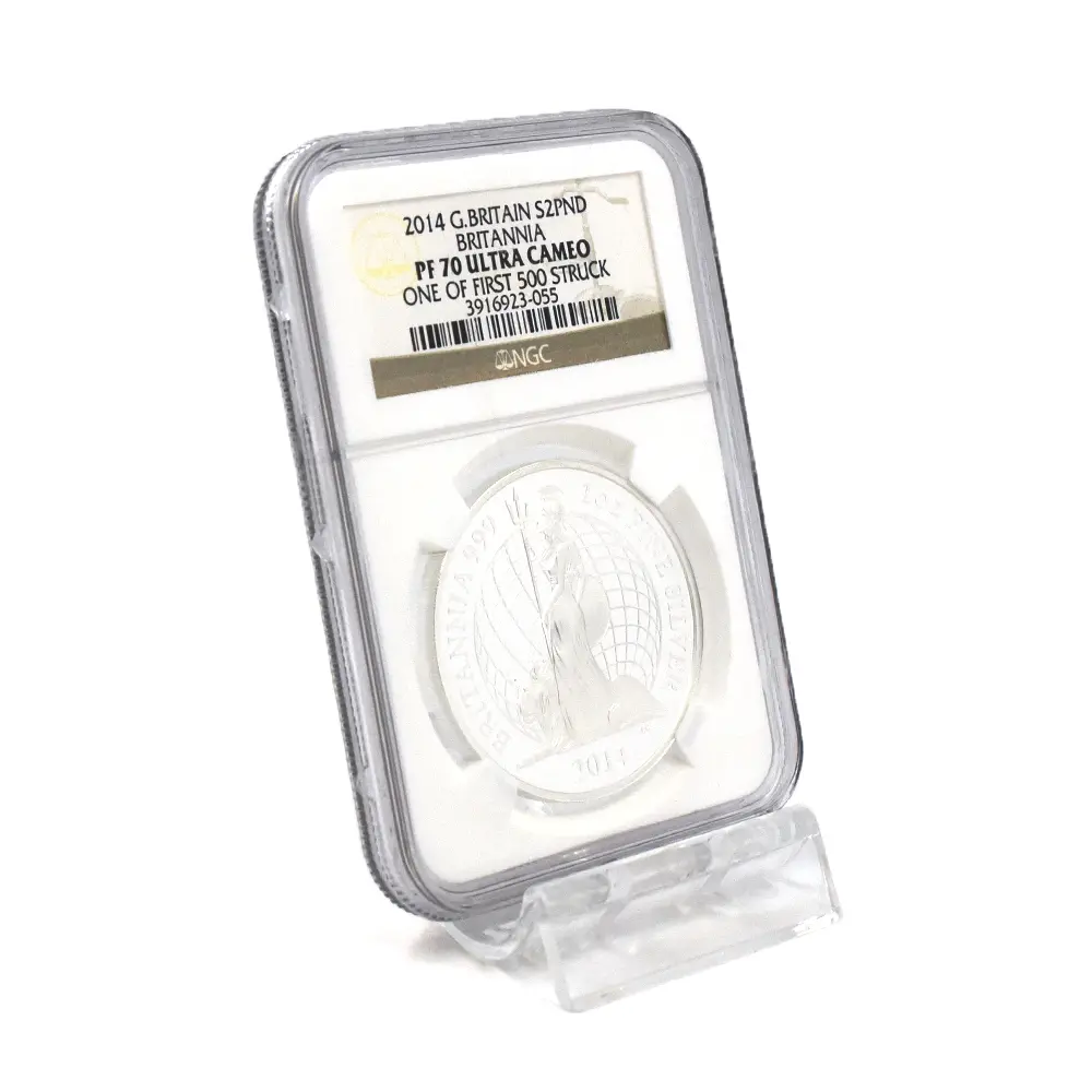 モダンコイン6:6994 イギリス 2014 エリザベス2世 ブリタニア 2ポンド1オンス銀貨 ファースト500ストラック NGC PF70UC
