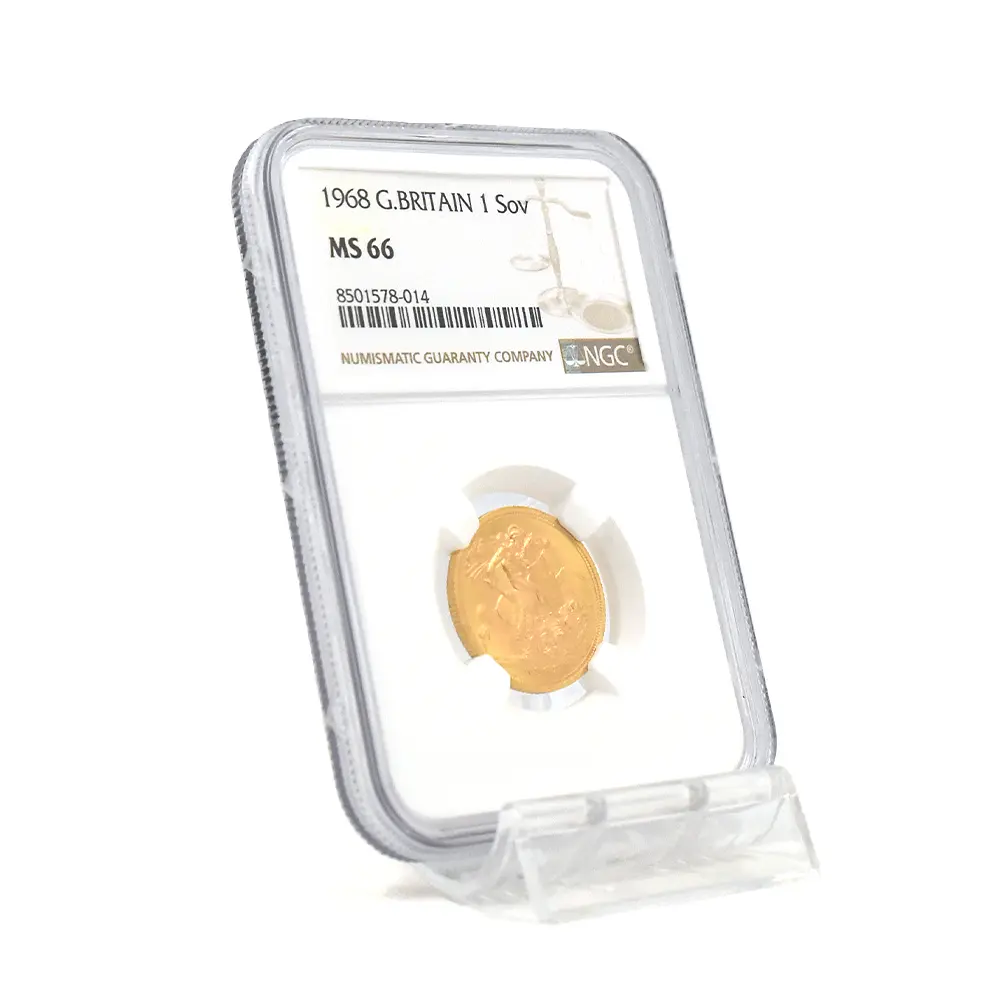 モダンコイン6：6997 イギリス 1968 エリザベス2世 ヤングヤング 聖ジョージ竜退治 ソブリン金貨 NGC MS66