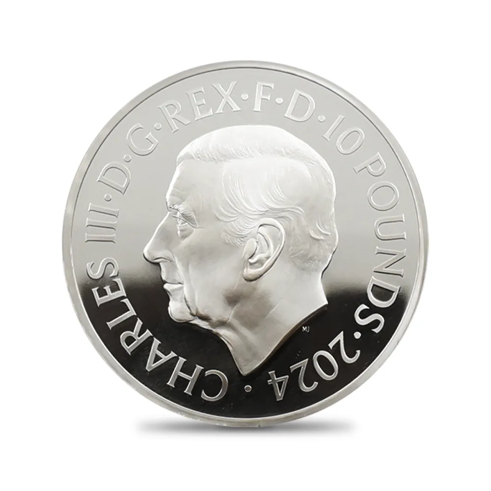 モダンコイン3:4793 2024 チャールズ3世 ピストルッチ作聖ジョージ竜退治 10ポンド5オンス銀貨 NGC PF69UC チャールズ3世ラベル 箱付き