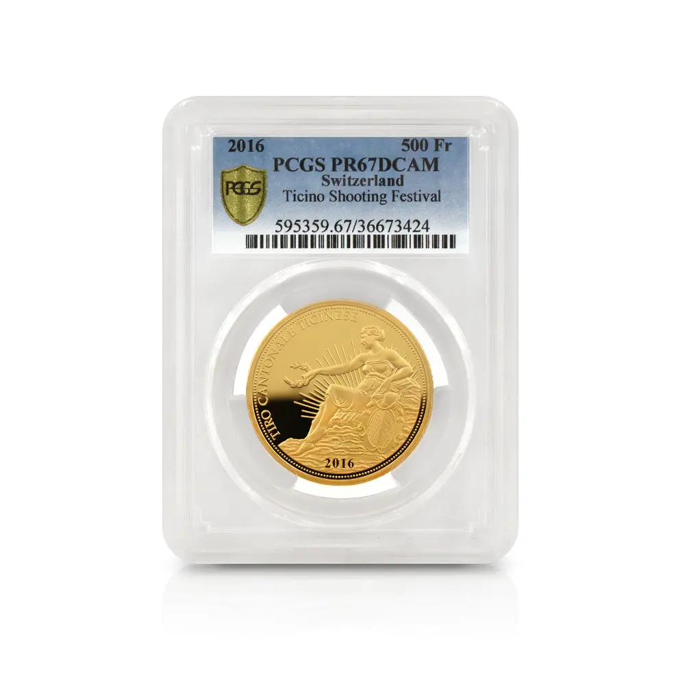 モダンコイン4：7006 スイス 2016 ティチーノ射撃祭 500フラン 1/2オンス金貨 PCGS PR67DC