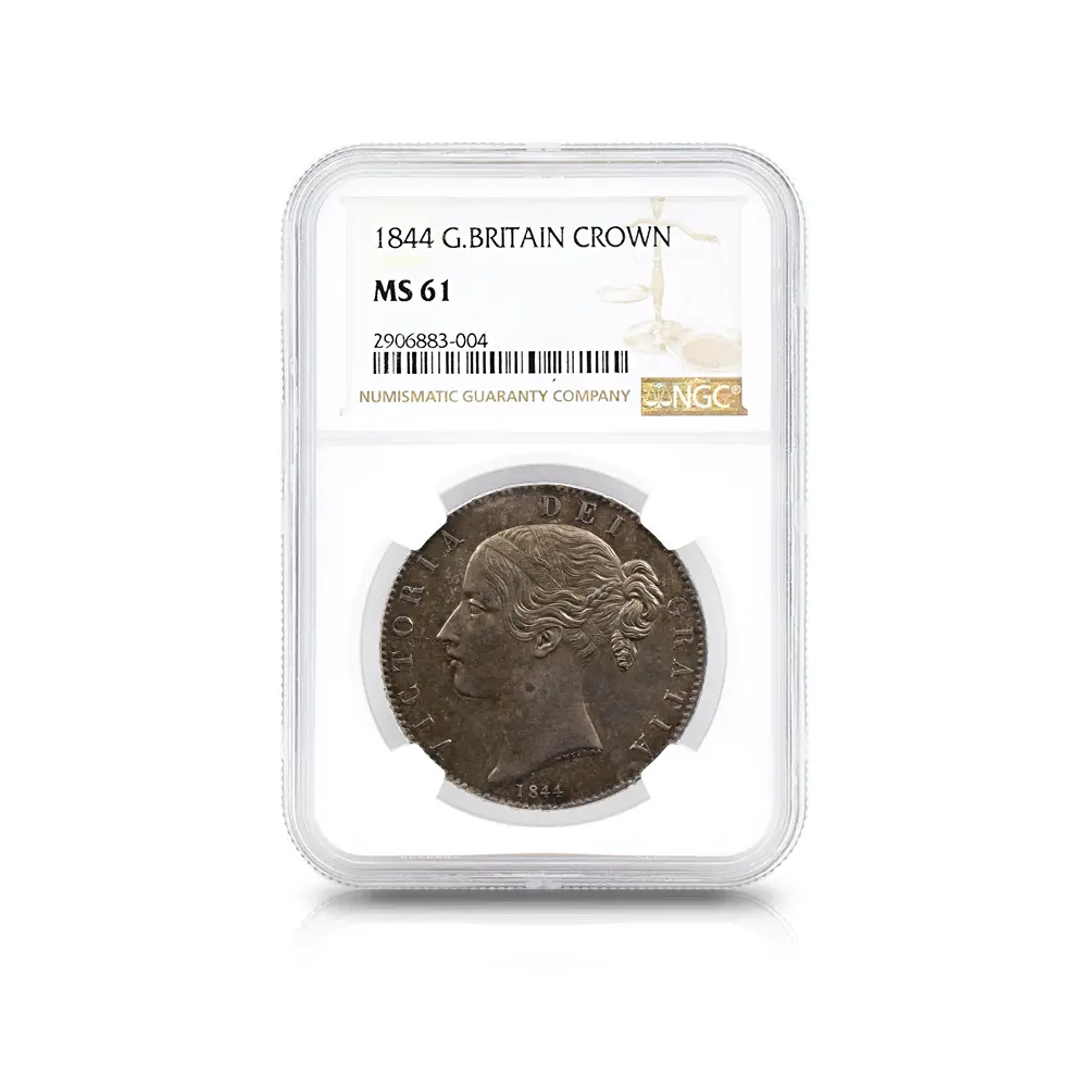 アンティークコイン4:7002 イギリス 1844 ヴィクトリア女王 クラウン銀貨 8ポイントスターエッジストップ NGC MS61