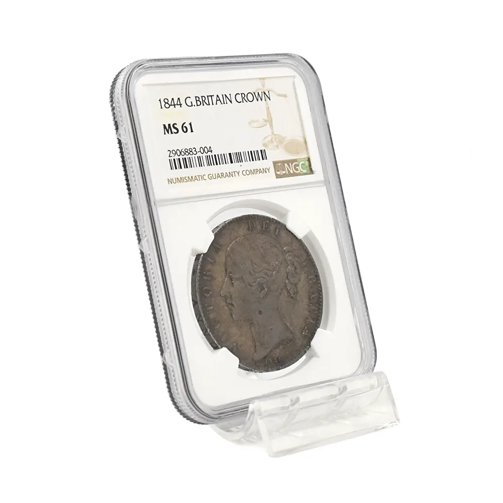 アンティークコイン6:7002 イギリス 1844 ヴィクトリア女王 クラウン銀貨 8ポイントスターエッジストップ NGC MS61