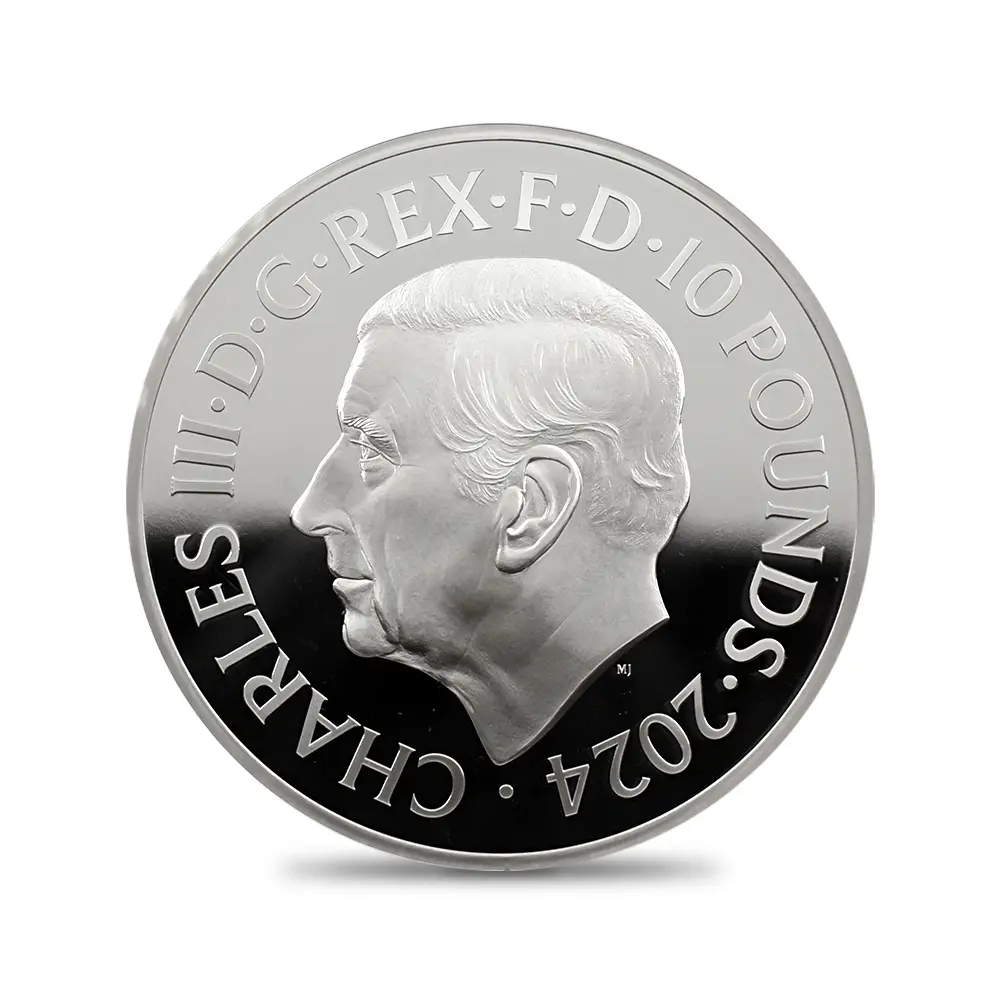 モダンコイン3：7001 イギリス 2024 チャールズ3世 ピストルッチ作聖ジョージ竜退治 10ポンド5オンス銀貨 NGC PF69UC チャールズ3世ラベル 箱付き