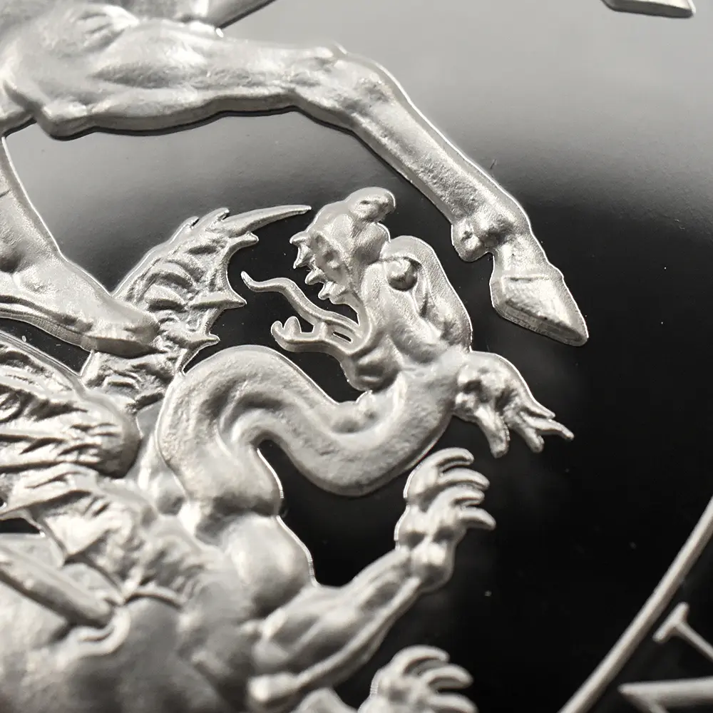 モダンコイン10：7001 イギリス 2024 チャールズ3世 ピストルッチ作聖ジョージ竜退治 10ポンド5オンス銀貨 NGC PF69UC チャールズ3世ラベル 箱付き