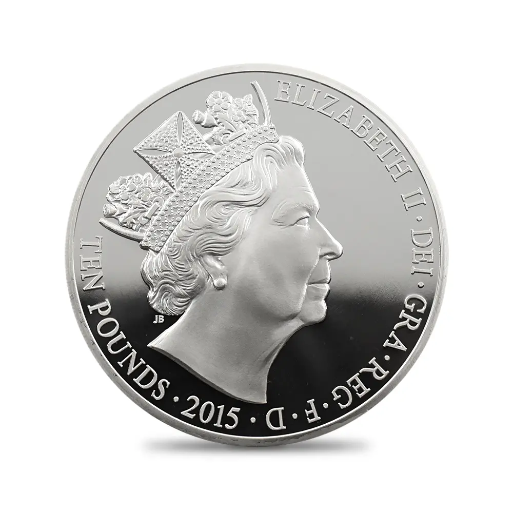 モダンコイン3:7000 イギリス 2015 エリザベス2世 最長在位記念 10ポンド5オンス銀貨 ファースト500ストラック NGC GEMPF 付属品付き