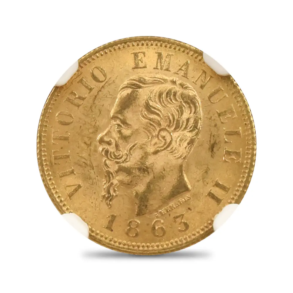 アンティークコイン2：7007 イタリア 1863T ヴィットリオ・エマヌエーレ2世 10リラ金貨 NGC MS63