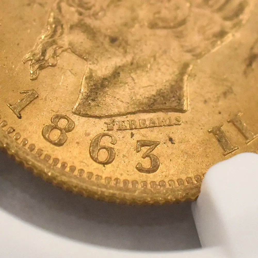 アンティークコイン8：7007 イタリア 1863T ヴィットリオ・エマヌエーレ2世 10リラ金貨 NGC MS63