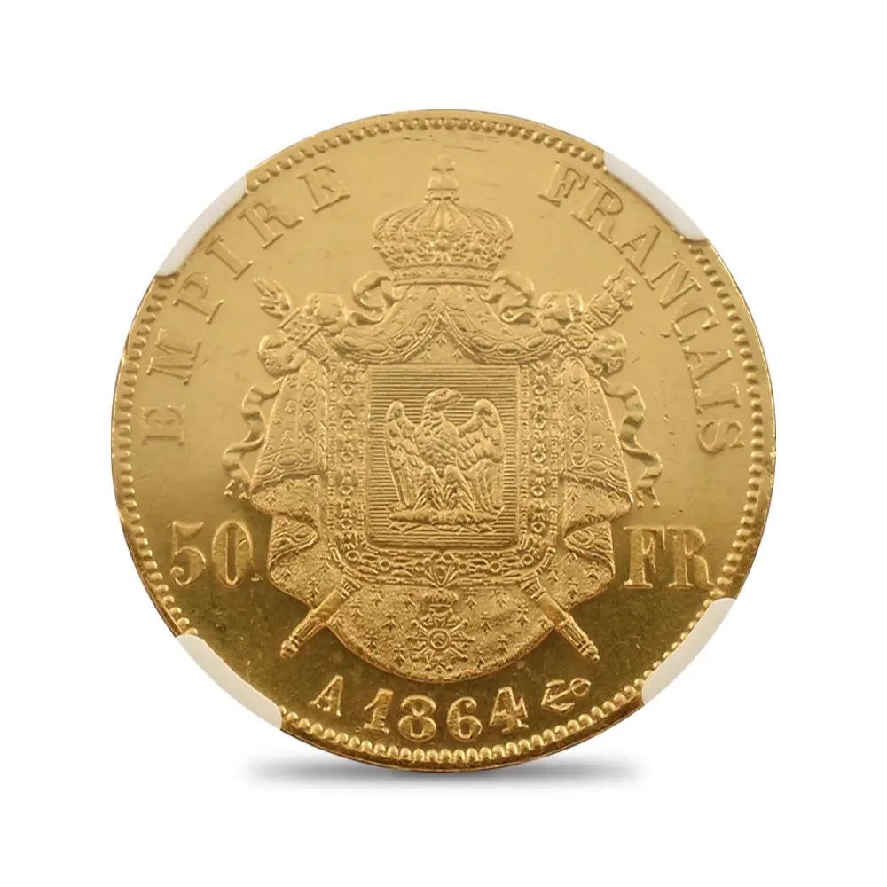 アンティークコイン3：7008 フランス 1864A ナポレオン3世 50フラン金貨 NGC AU58