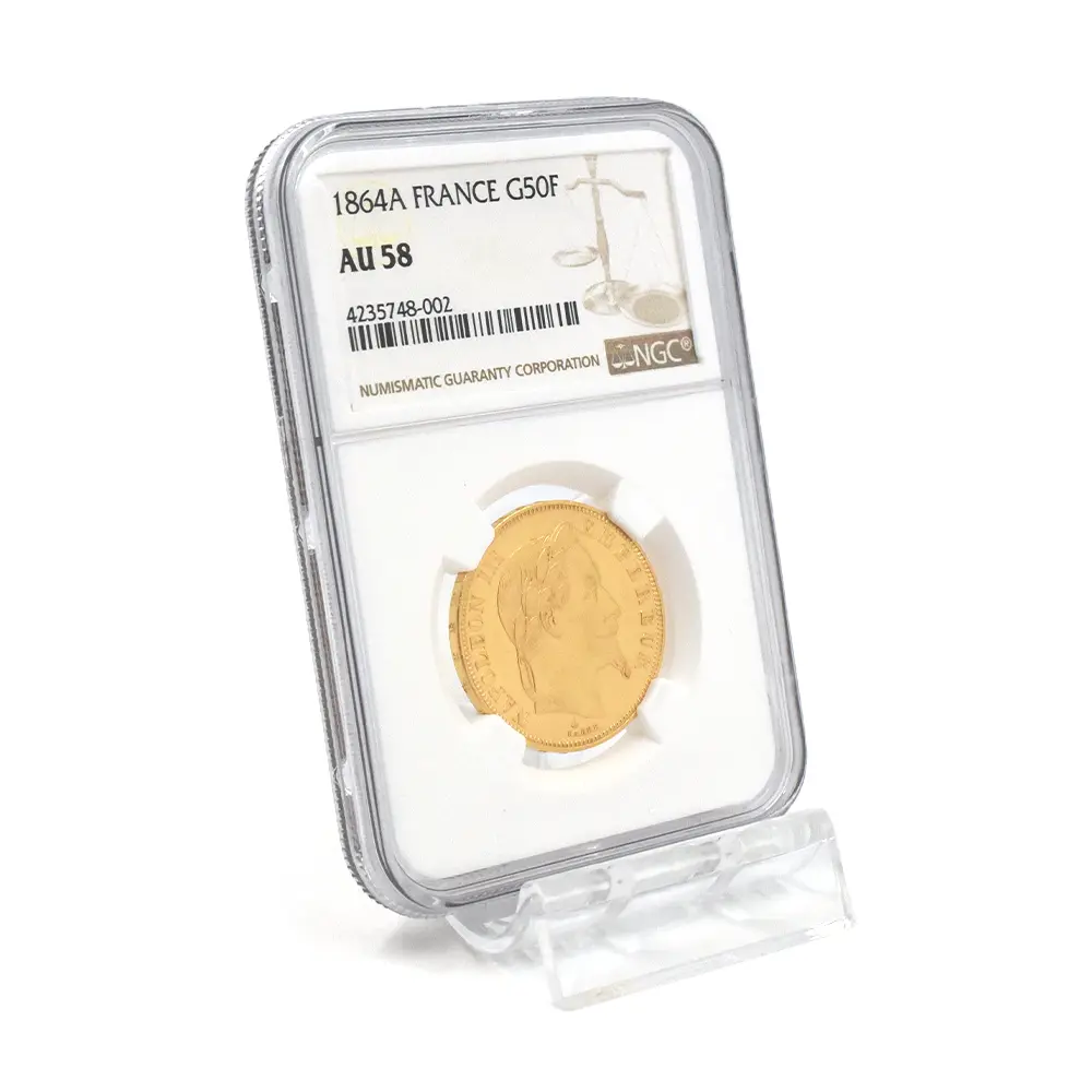 アンティークコイン6：7008 フランス 1864A ナポレオン3世 50フラン金貨 NGC AU58
