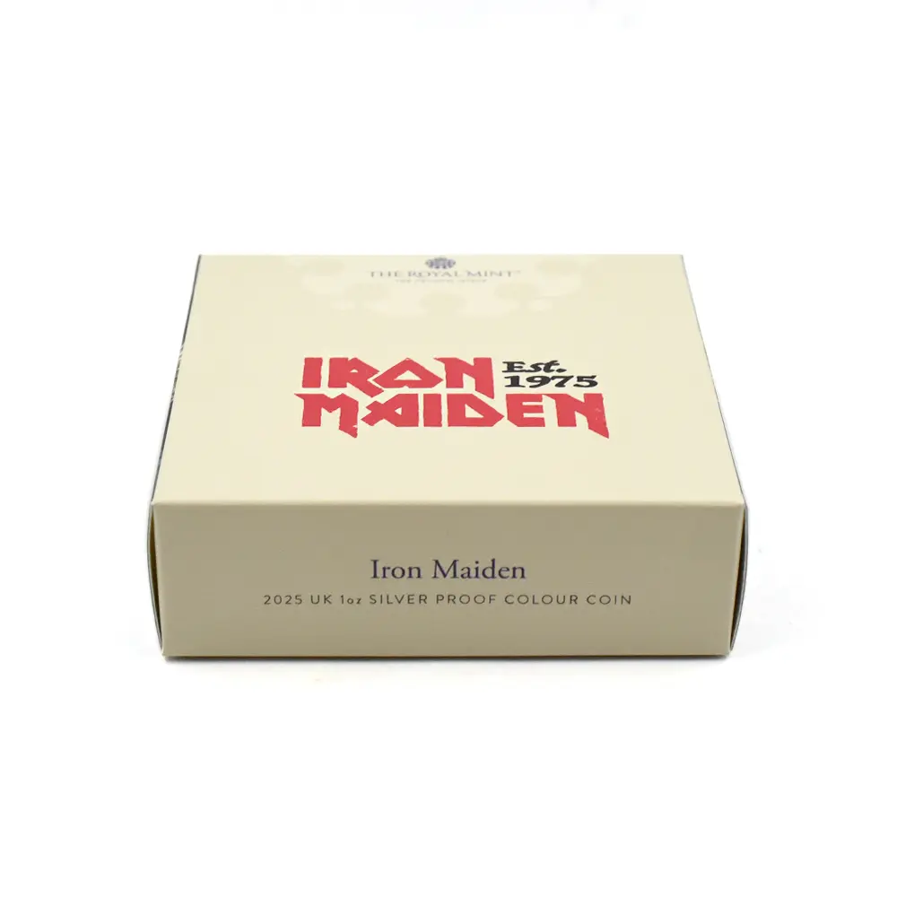 モダンコイン4:6983 【訳あり】イギリス 2025 チャールズ3世 ミュージックレジェンド第11弾 アイアン・メイデン 2ポンド1オンス カラープルーフ銀貨 未鑑定 箱付き