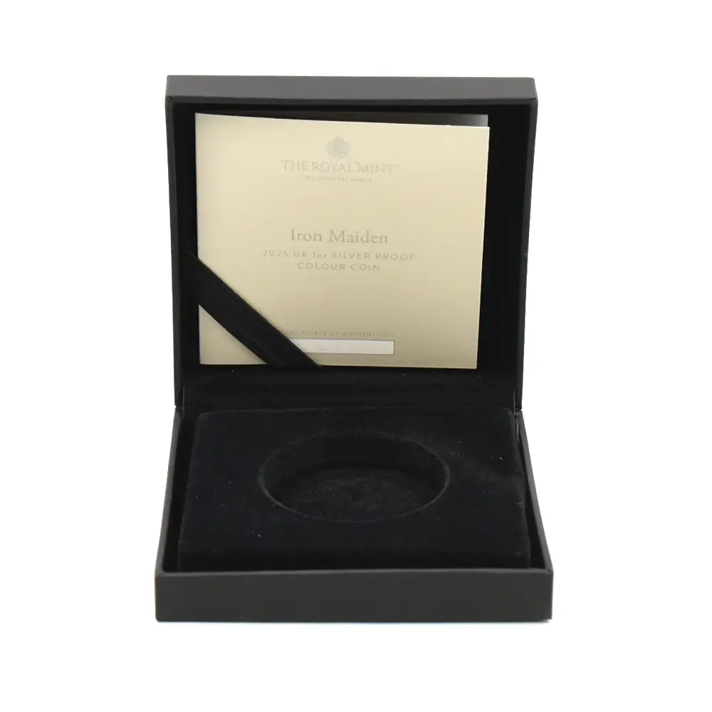 モダンコイン5:6983 【訳あり】イギリス 2025 チャールズ3世 ミュージックレジェンド第11弾 アイアン・メイデン 2ポンド1オンス カラープルーフ銀貨 未鑑定 箱付き