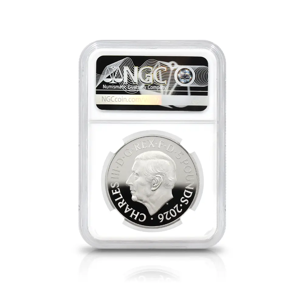 モダンコイン5：6969 イギリス 2026 チャールズ3世 エリザベス2世のコイン肖像シリーズ 第三弾 ミドルエリザベス 5ポンドプルーフ銀貨 発行即日鑑定品 NGC PF70UC 箱付き