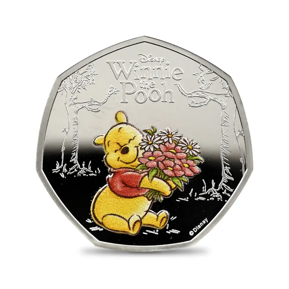 モダンコイン2：7010 【訳アリ】イギリス 2026 チャールズ3世 くまのプーさん100周年記念 50ペンスプルーフカラー銀貨 未鑑定 箱付き