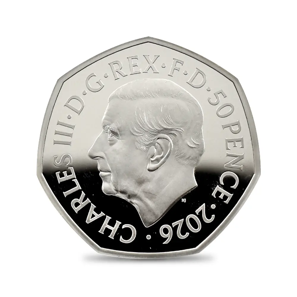 モダンコイン3：7010 【訳アリ】イギリス 2026 チャールズ3世 くまのプーさん100周年記念 50ペンスプルーフカラー銀貨 未鑑定 箱付き