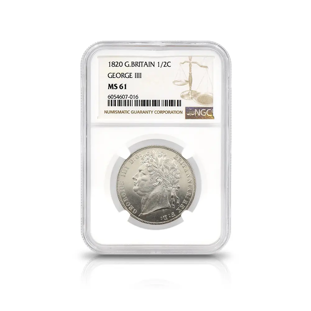 アンティークコイン4：7016 イギリス 1820 ジョージ4世 1/2クラウン銀貨 NGC MS61