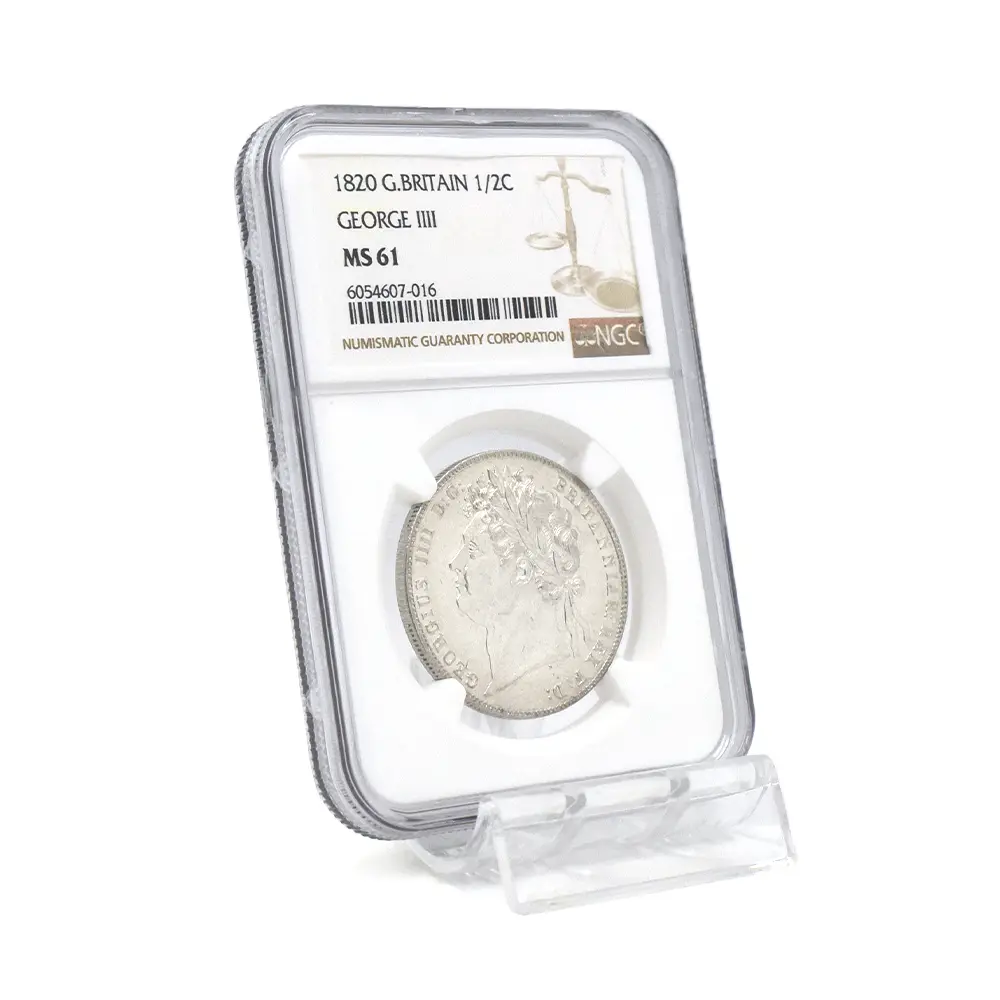 アンティークコイン6：7016 イギリス 1820 ジョージ4世 1/2クラウン銀貨 NGC MS61