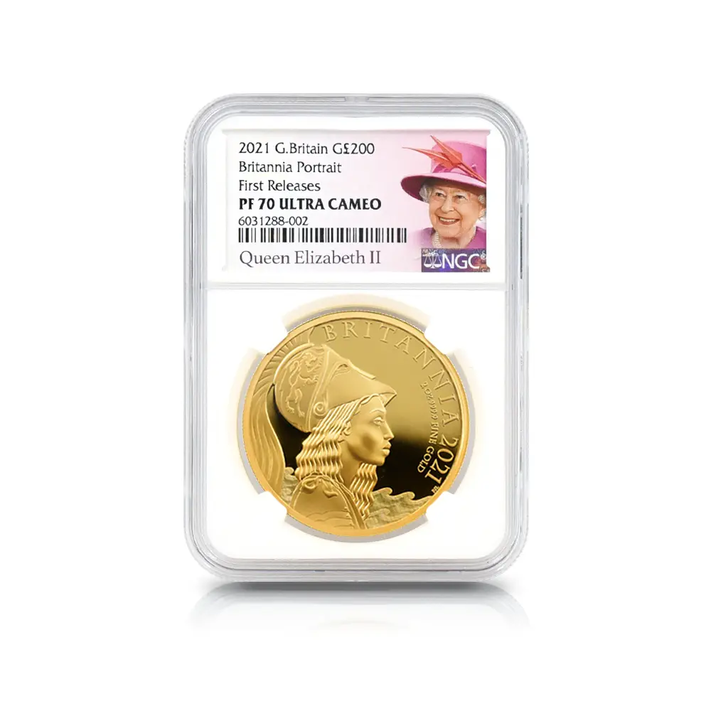 モダンコイン4：7020 イギリス 2021 エリザベス2世 プレミアムブリタニア 200ポンド2オンス金貨 ファーストリリース NGC PF70UC