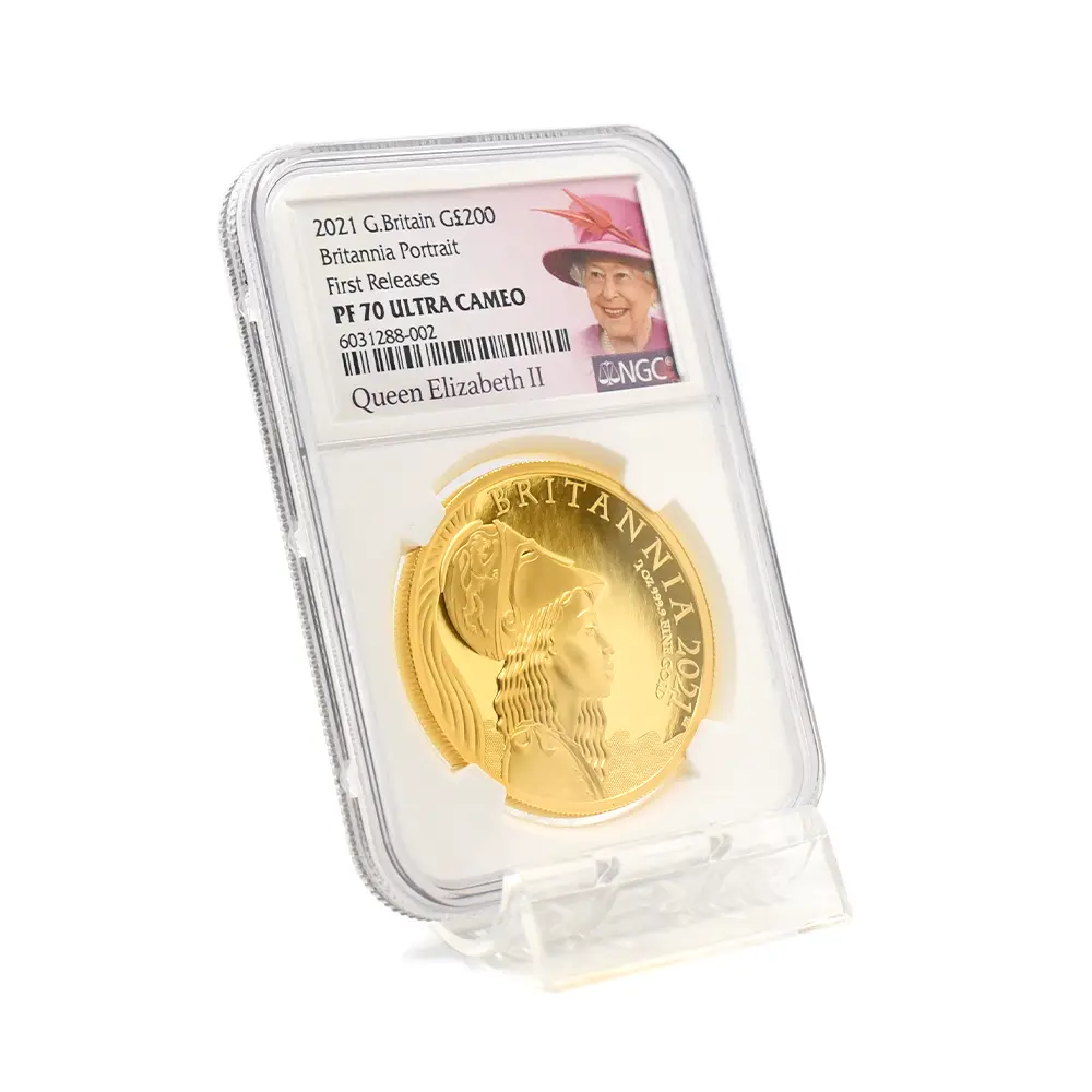 モダンコイン6：7020 イギリス 2021 エリザベス2世 プレミアムブリタニア 200ポンド2オンス金貨 ファーストリリース NGC PF70UC
