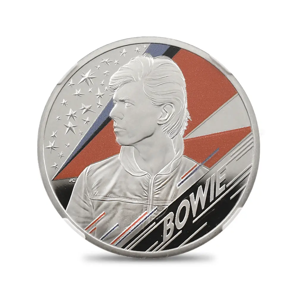 モダンコイン2：7017 イギリス 2020 エリザベス2世 ミュージックレジェンド デヴィッド・ボウイ 2ポンド1オンスカラー銀貨 ファーストリリース NGC PF70UC エリザベス2世ラベル 箱付き