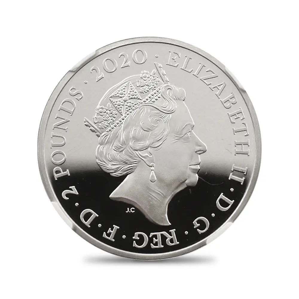 モダンコイン3：7017 イギリス 2020 エリザベス2世 ミュージックレジェンド デヴィッド・ボウイ 2ポンド1オンスカラー銀貨 ファーストリリース NGC PF70UC エリザベス2世ラベル 箱付き