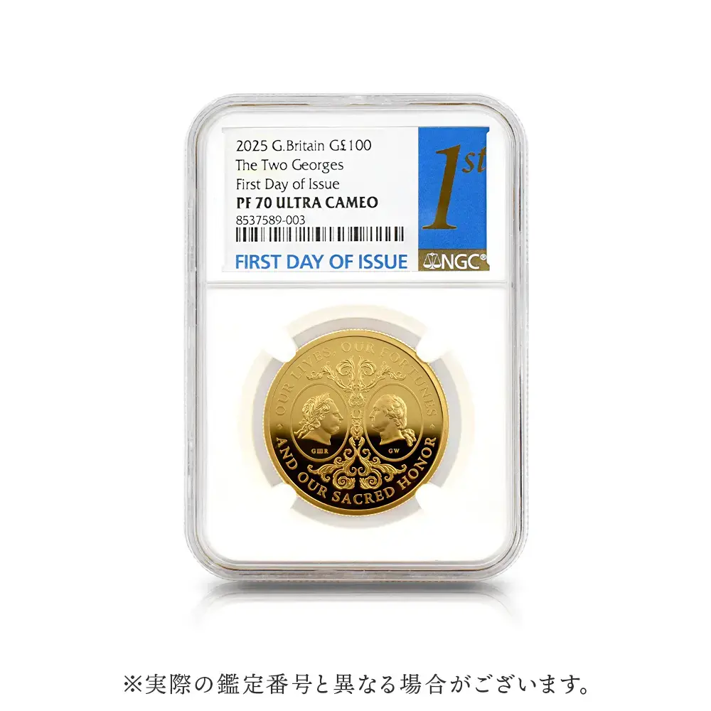 モダンコイン4:6481 イギリス 2025 チャールズ3世 アメリカ独立戦争250周年 ジョージ3世&ジョージ・ワシントン 100ポンド1オンス金貨 発行即日鑑定品 NGC PF70UC 箱付き