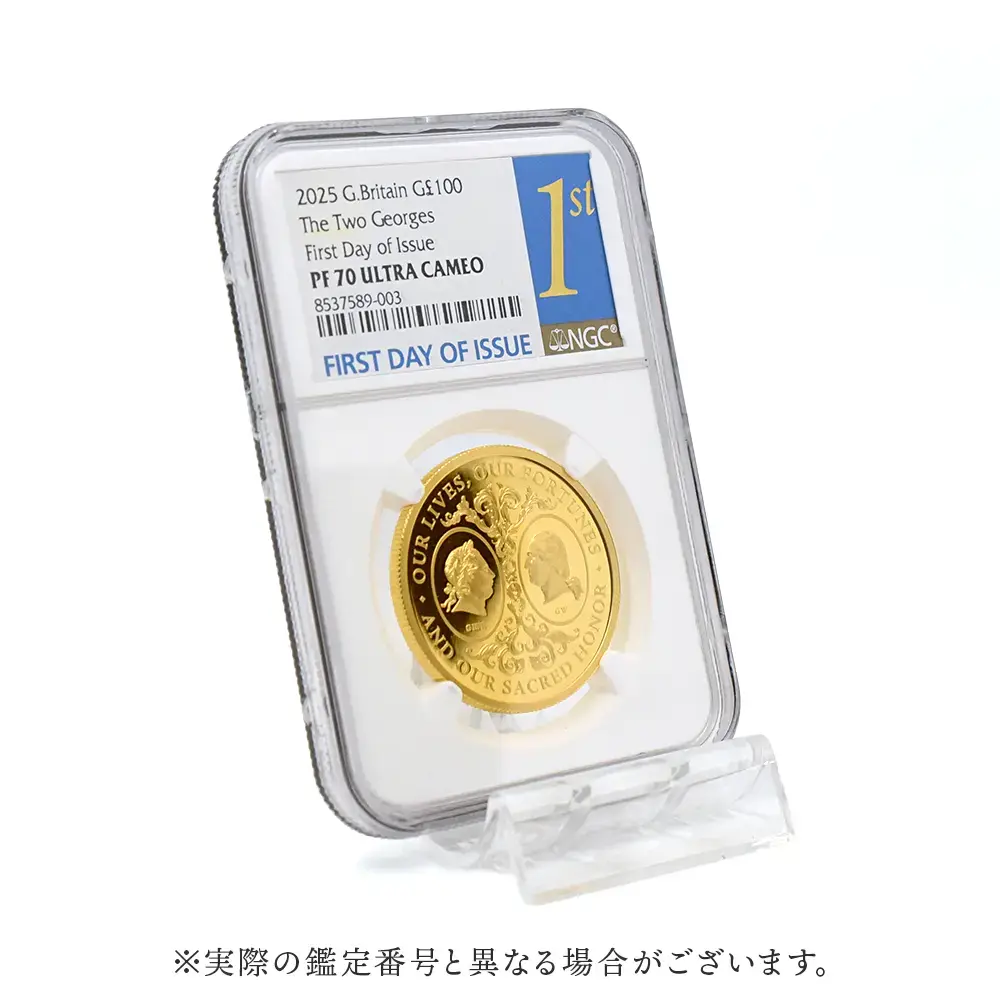 モダンコイン6:6481 イギリス 2025 チャールズ3世 アメリカ独立戦争250周年 ジョージ3世&ジョージ・ワシントン 100ポンド1オンス金貨 発行即日鑑定品 NGC PF70UC 箱付き