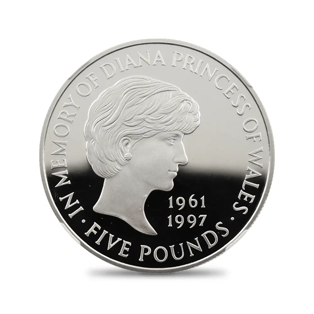 モダンコイン2：7023 イギリス 1999 エリザベス2世 ダイアナ妃追悼記念 5ポンド銀貨 NGC PF69UC 箱付き