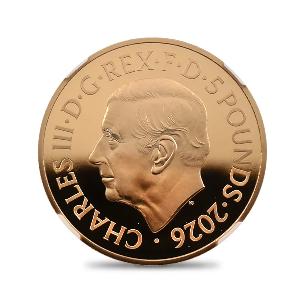 モダンコイン3:7009 イギリス 2026 チャールズ3世 エリザベス2世のコイン肖像シリーズ 第二弾 ヤングエリザベス 5ポンド金貨 発行即日鑑定品 NGC PF70UC 箱付き