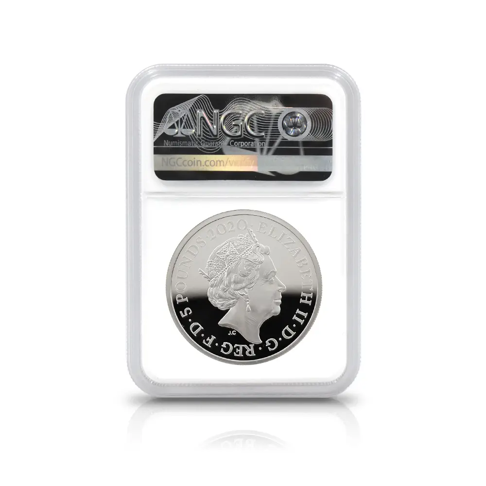 モダンコイン5：7026 イギリス 2020 エリザベス2世 スリーグレーセス 5ポンド2オンス銀貨 NGC PF70UC エリザベス2世ラベル 箱付き