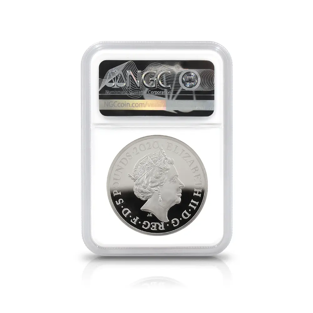 モダンコイン5：7027 イギリス 2020 エリザベス2世 スリーグレーセス 5ポンド2オンス銀貨 ファーストリリース NGC PF70UC  エリザベス2世ラベル