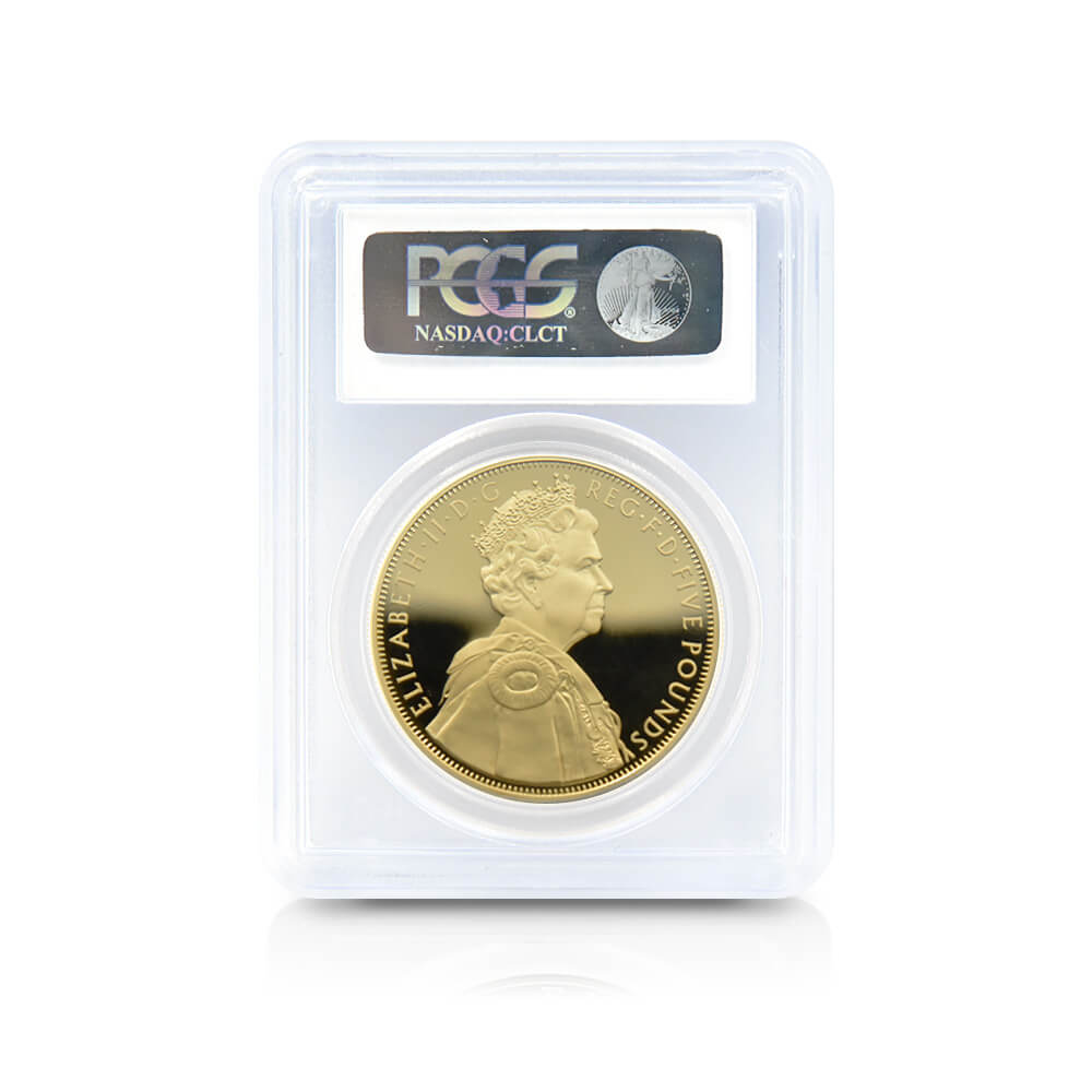 モダンコイン5：2801 2012 エリザベス2世 即位60周年記念 ダイアモンドジュビリー 5ポンド銀貨（金メッキ加工） PCGS PR70DC