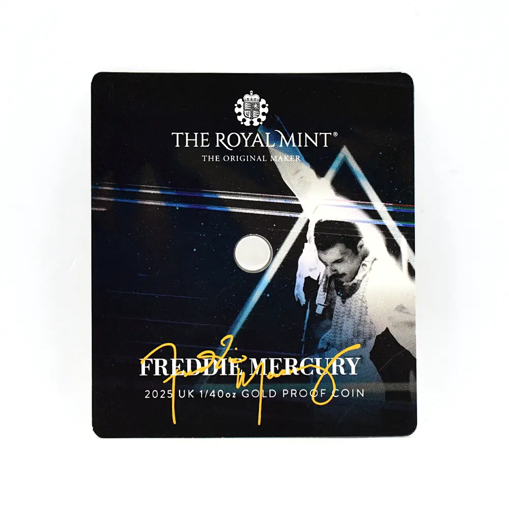 モダンコイン7：7030 イギリス 2025 チャールズ3世 ミュージックレジェンド第12弾 フレディ・マーキュリー 50ペンス1/40オンス金貨 ファーストリリース NGC PF70UC ブリスターパック付き