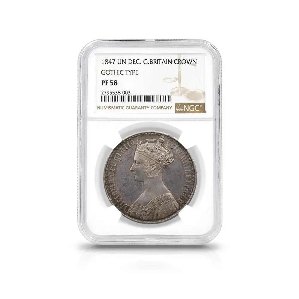 アンティークコイン4：5734 1847 ヴィクトリア女王 ゴチッククラウン銀貨 アンデシモエッジ NGC PF58