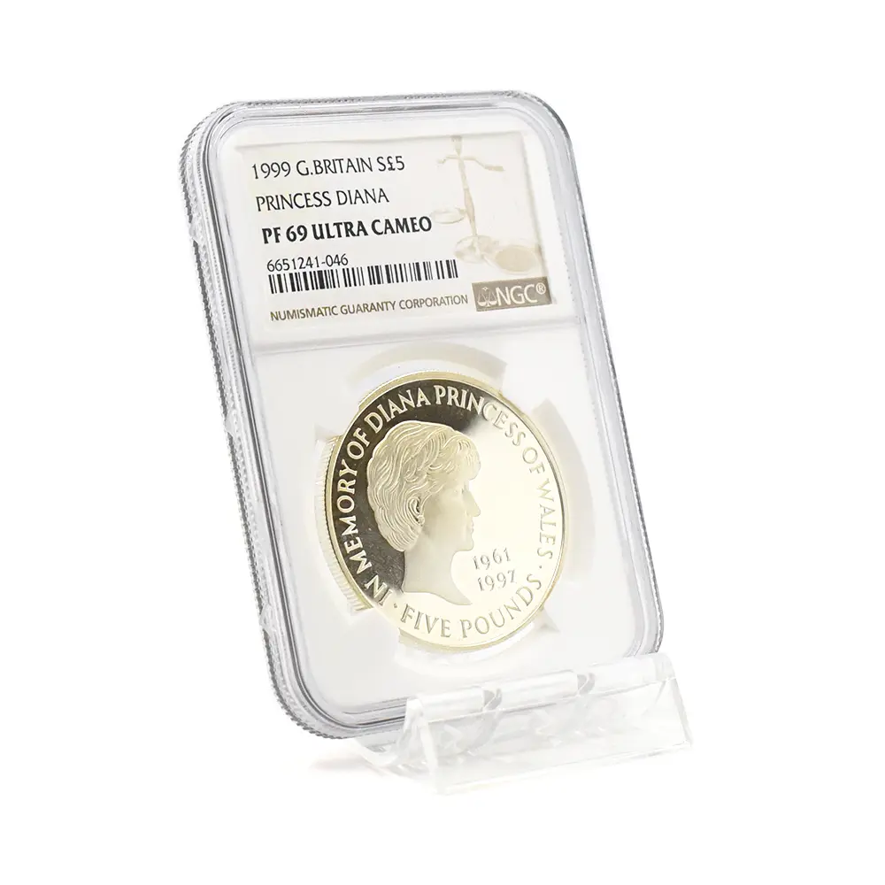 モダンコイン6：7023 イギリス 1999 エリザベス2世 ダイアナ妃追悼記念 5ポンド銀貨 NGC PF69UC 箱付き