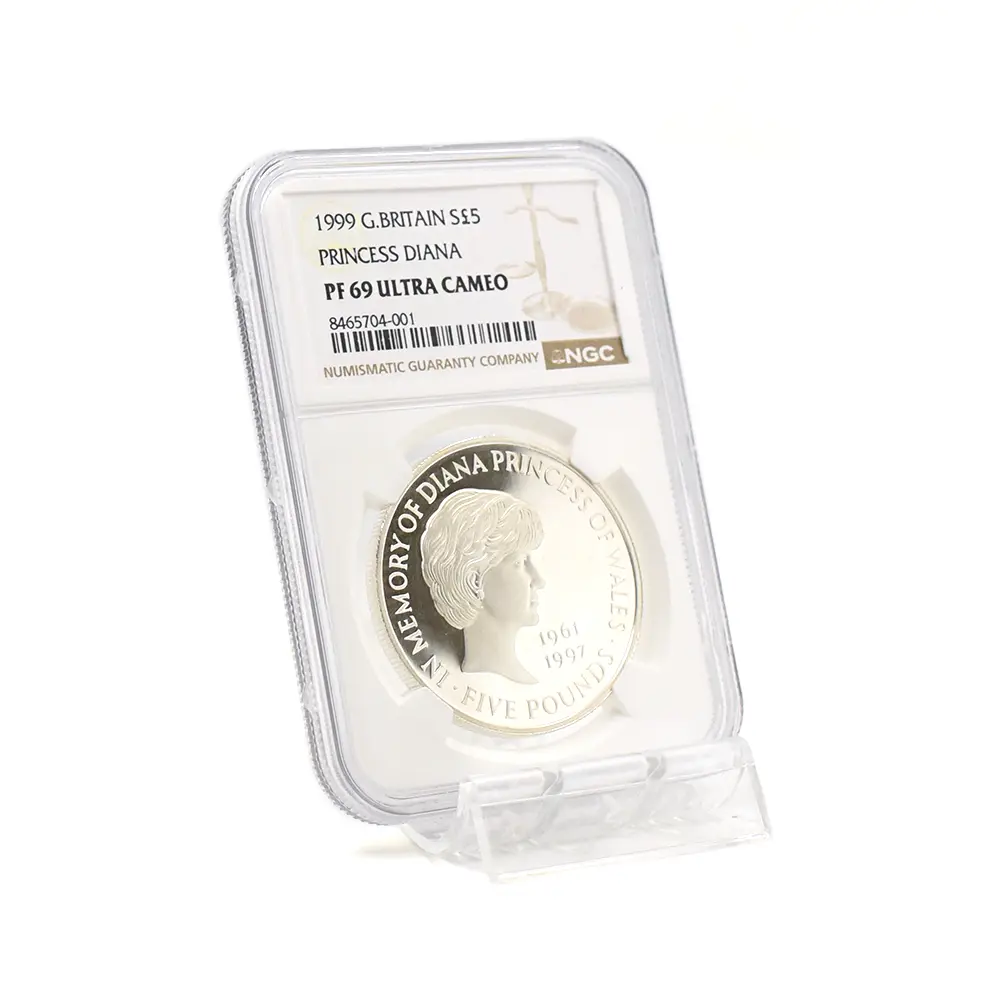 モダンコイン6：7024 イギリス 1999 エリザベス2世 ダイアナ妃追悼記念 5ポンド銀貨 NGC PF69UC 箱付き