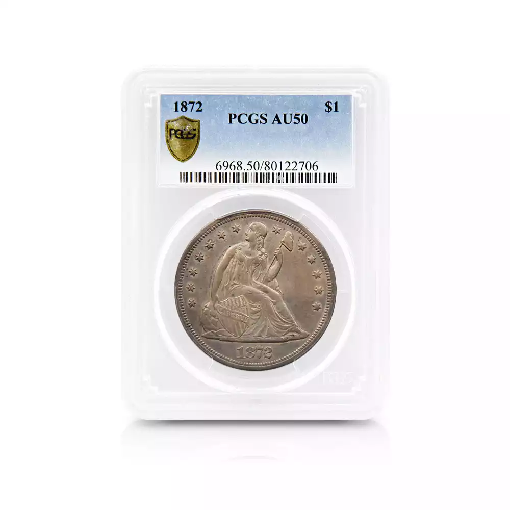 アンティークコイン4：2821 アメリカ 1872 リバティ 1ドル銀貨 PCGS AU50