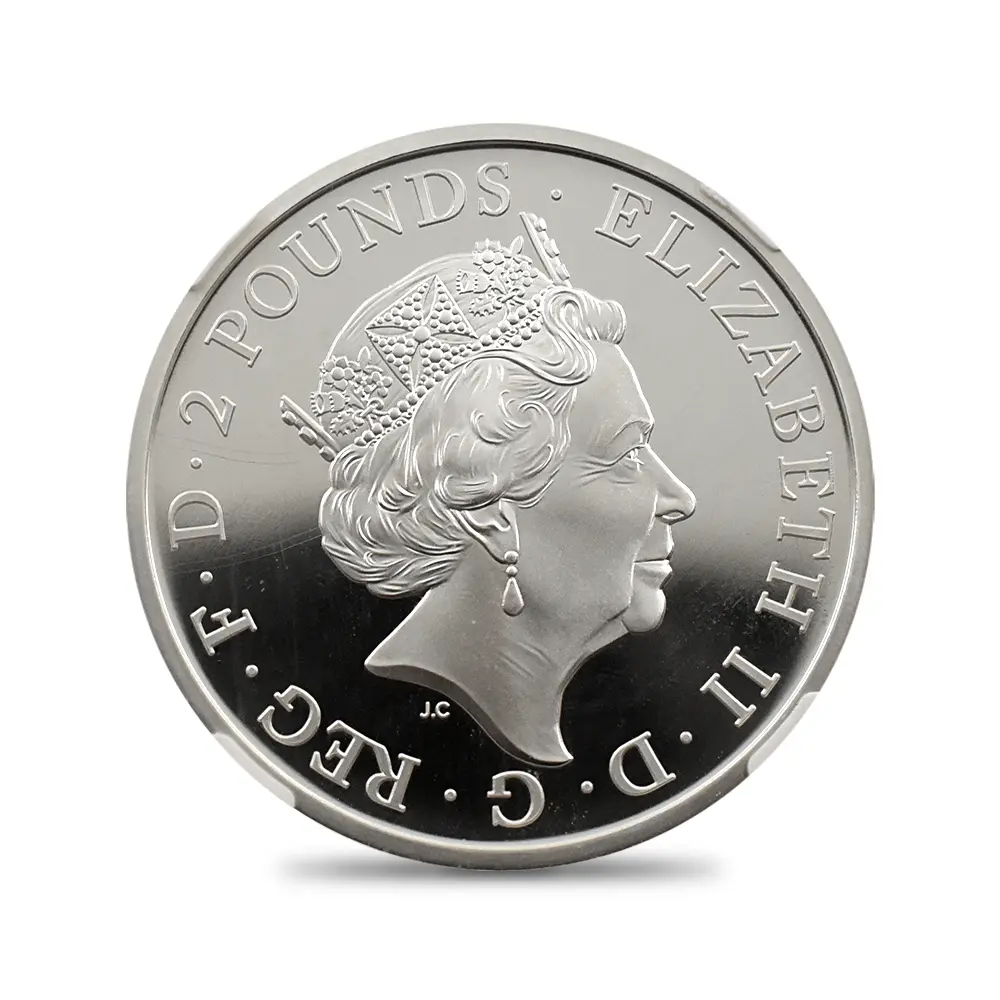 モダンコイン3：7034 イギリス 2021 エリザベス2世 クイーンズビースト コンプリーター 英国王室の十大守護獣 2ポンド1オンス銀貨 NGC PF69UC 箱付き