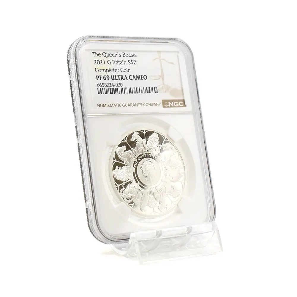 モダンコイン6：7034 イギリス 2021 エリザベス2世 クイーンズビースト コンプリーター 英国王室の十大守護獣 2ポンド1オンス銀貨 NGC PF69UC 箱付き