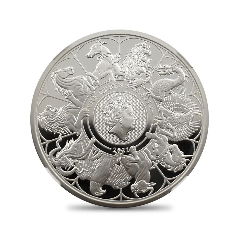 モダンコイン2：7035 イギリス 2021 エリザベス2世 クイーンズビースト コンプリーター 英国王室の十大守護獣 2ポンド1オンス銀貨 NGC PF69UC