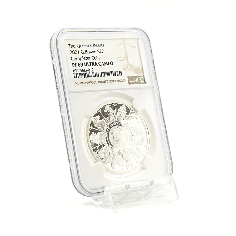 モダンコイン6：7035 イギリス 2021 エリザベス2世 クイーンズビースト コンプリーター 英国王室の十大守護獣 2ポンド1オンス銀貨 NGC PF69UC